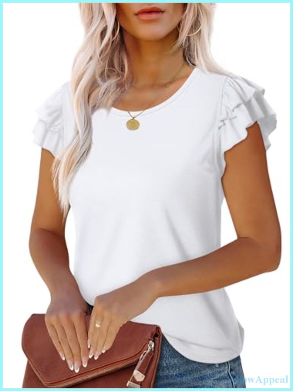 Ruffle Sleeve Women's Tee Casual Crew Neck Summer Blouse